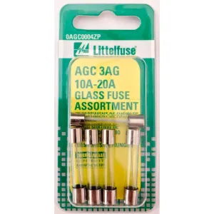 0201584 Littelfuse AGC 3AG 10A-20A Glass Fuse Assortment, 5-pk