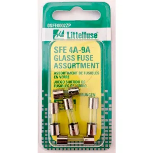 0201587 Littelfuse SFE 4A-9A Glass Fuse Assortment, 5-pk