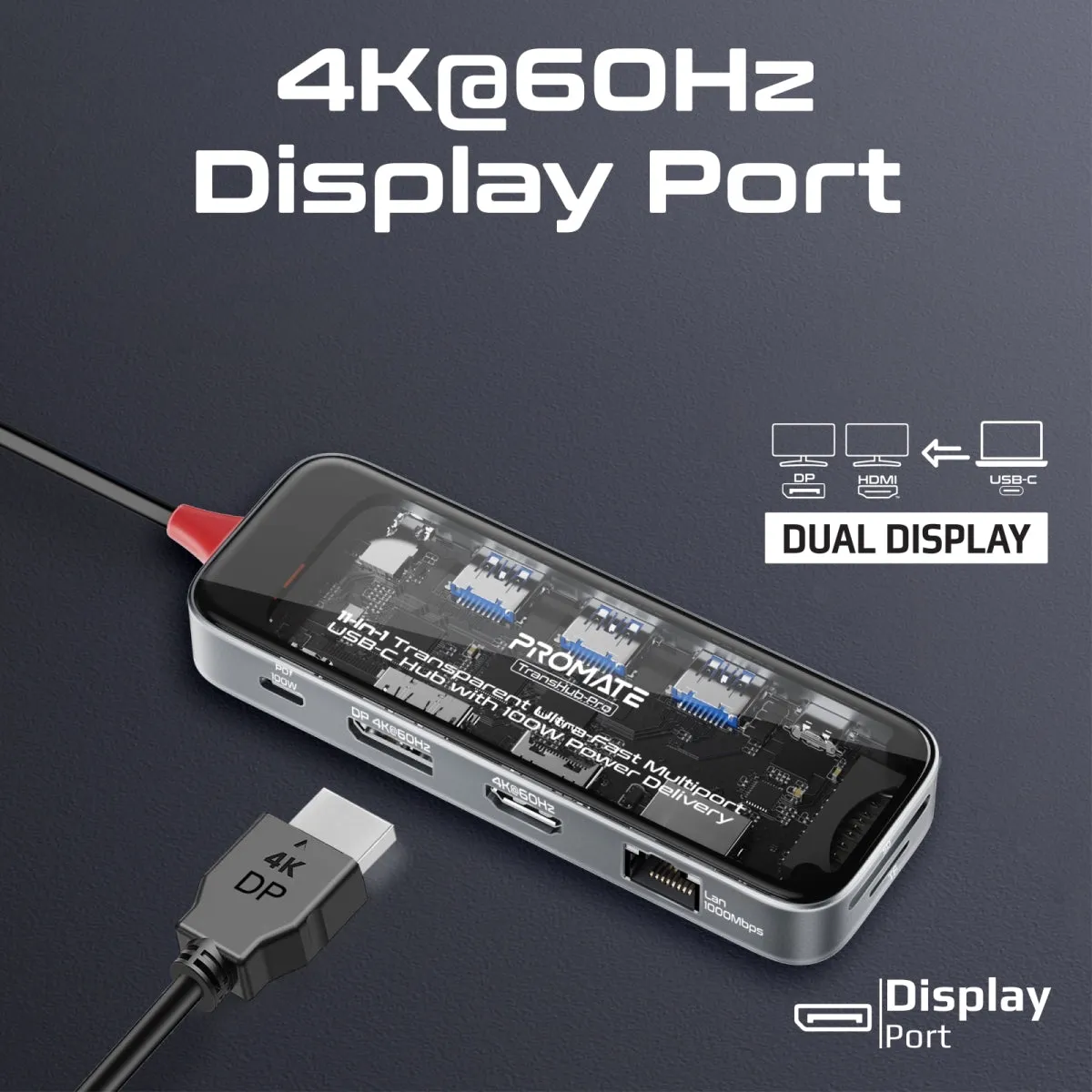 11-in-1 Transparent Ultra-Fast Multiport USB-C Hub with 100W Power Delivery