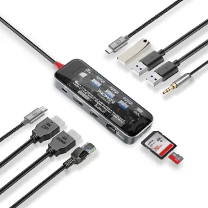 11-in-1 Transparent Ultra-Fast Multiport USB-C Hub with 100W Power Delivery