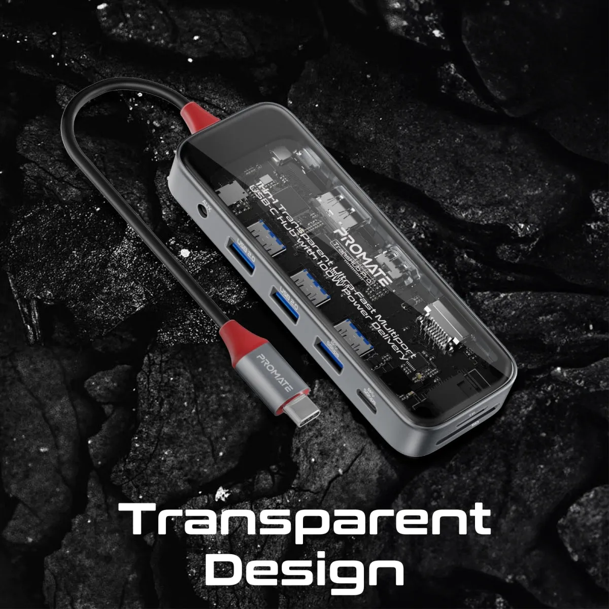 11-in-1 Transparent Ultra-Fast Multiport USB-C Hub with 100W Power Delivery