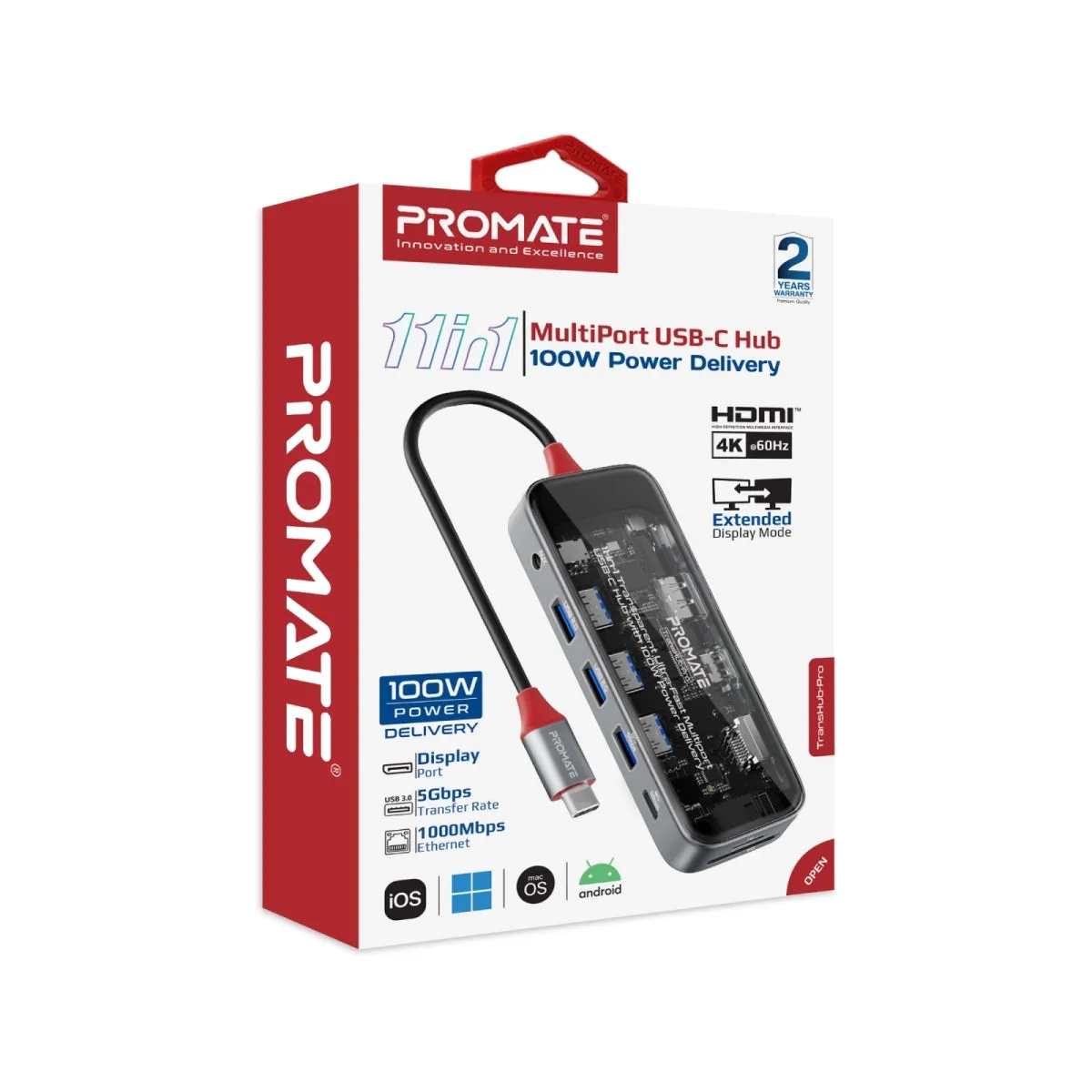 11-in-1 Transparent Ultra-Fast Multiport USB-C Hub with 100W Power Delivery