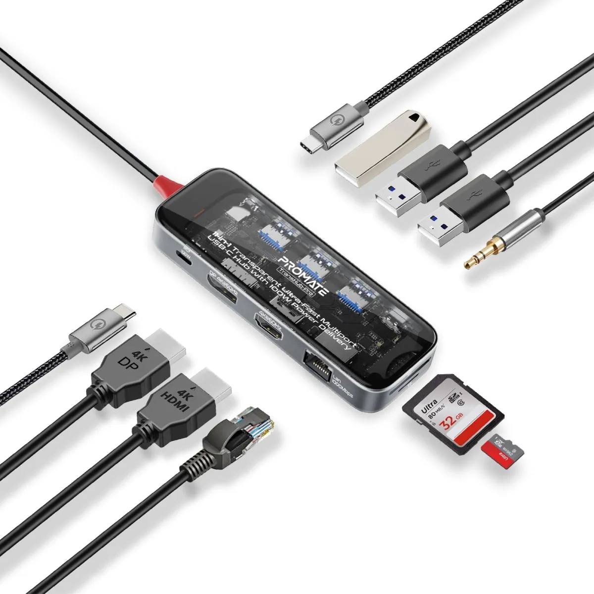 11-in-1 Transparent Ultra-Fast Multiport USB-C Hub with 100W Power Delivery