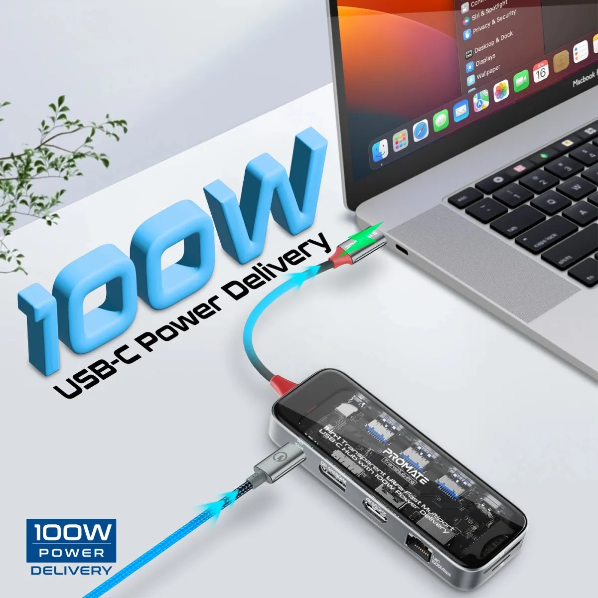 11-in-1 Transparent Ultra-Fast Multiport USB-C Hub with 100W Power Delivery