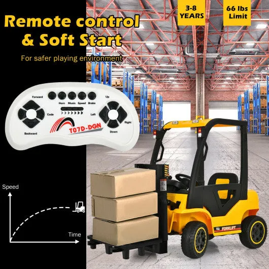 12V Kids Ride On Forklift with Remote Control and Back Trunk-Yellow