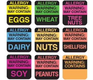 1" Color-Code Square Allergy Warning Labels: 1,000/PACK