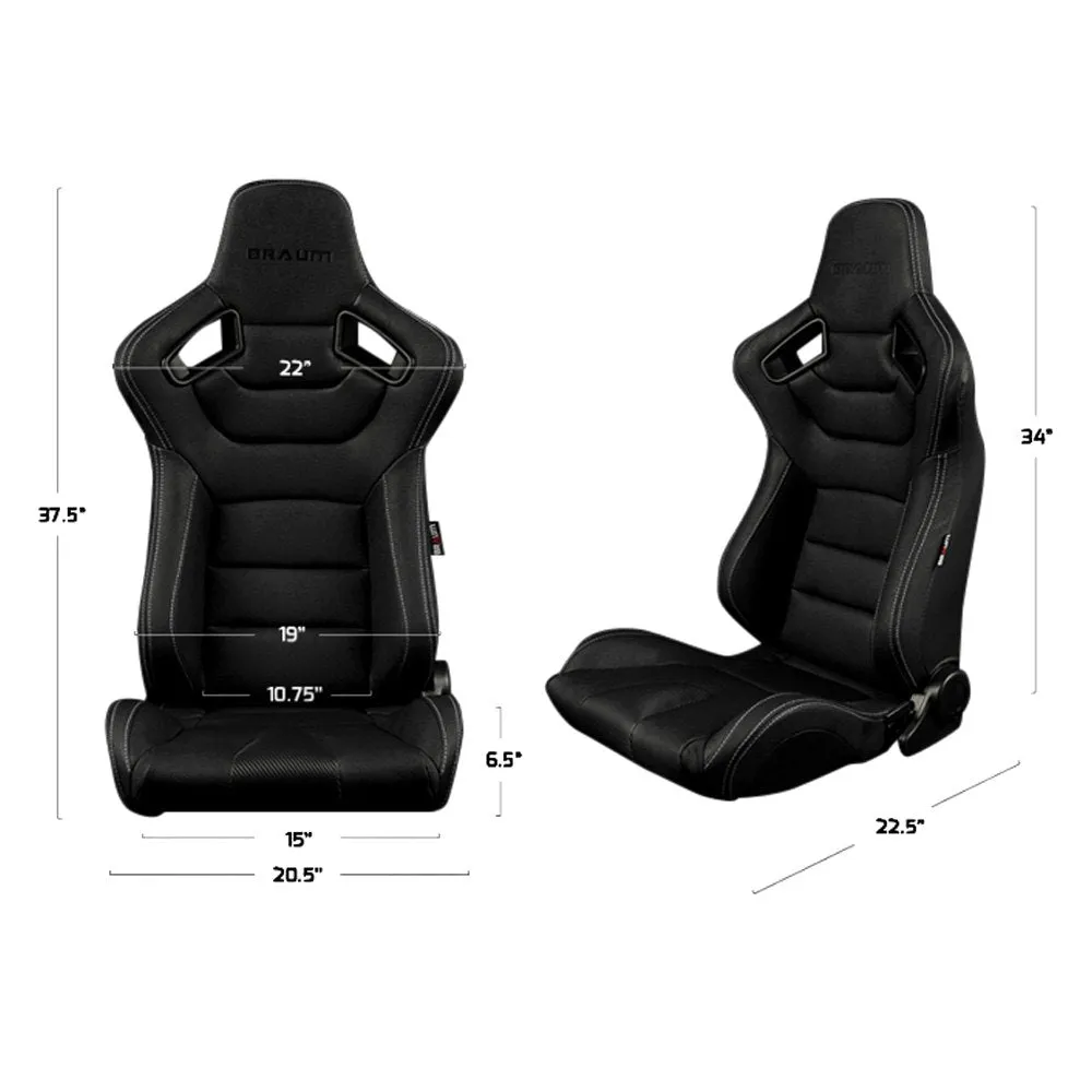BRAUM Elite Sport Seats (Reclining - Black/Black Stitch Leatherette) BRR1-BKBS