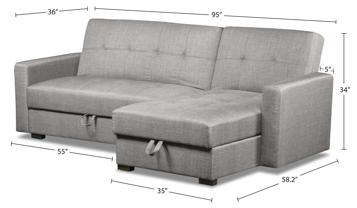 Caledon 2-Piece Linen-Look Right-Facing Futon Sectional - Steel