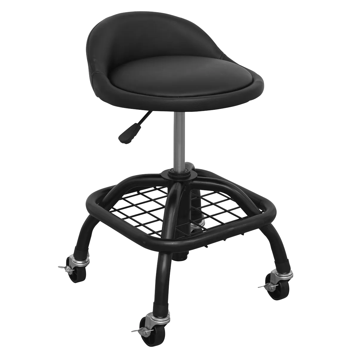 Creeper Stool Pneumatic with Adjustable Height Swivel Seat & Back Rest