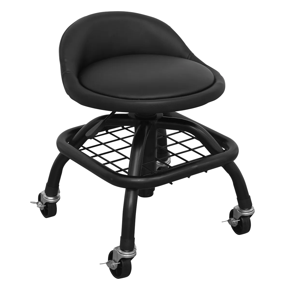 Creeper Stool Pneumatic with Adjustable Height Swivel Seat & Back Rest