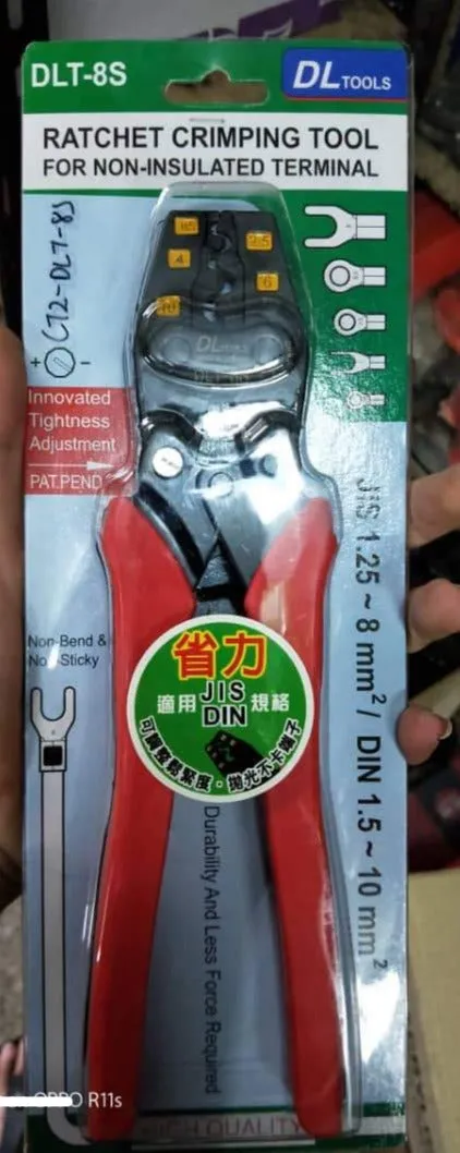 DL Tools 8mm2 Ratchet Crimping Tool for Non-Insulated Terminal | Model : CT2-DLT-8S (DLT-8S)