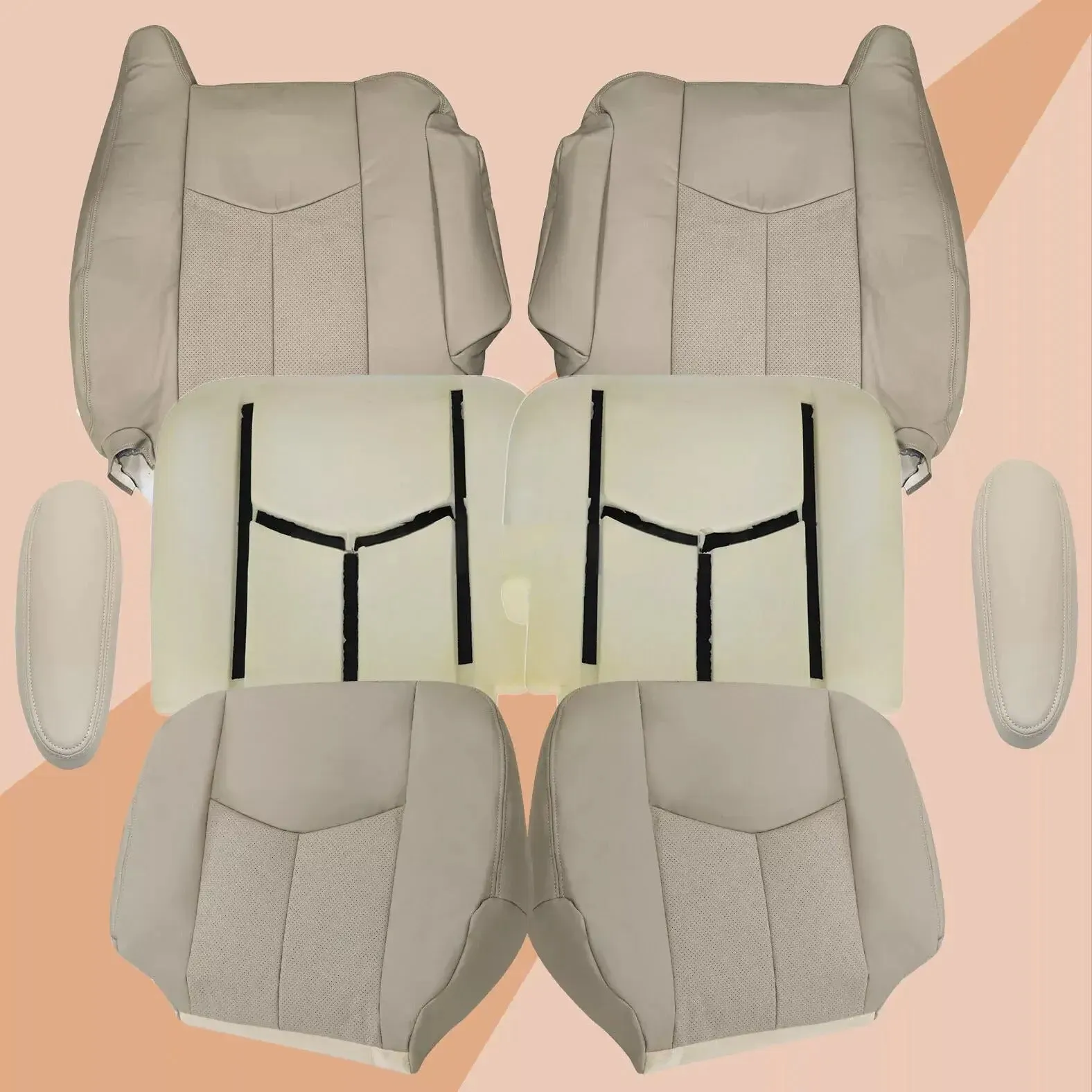 Driver &Passenger Leather Seat Cover & Foam 8PCS for 2003-2006 Cadillac Escalade