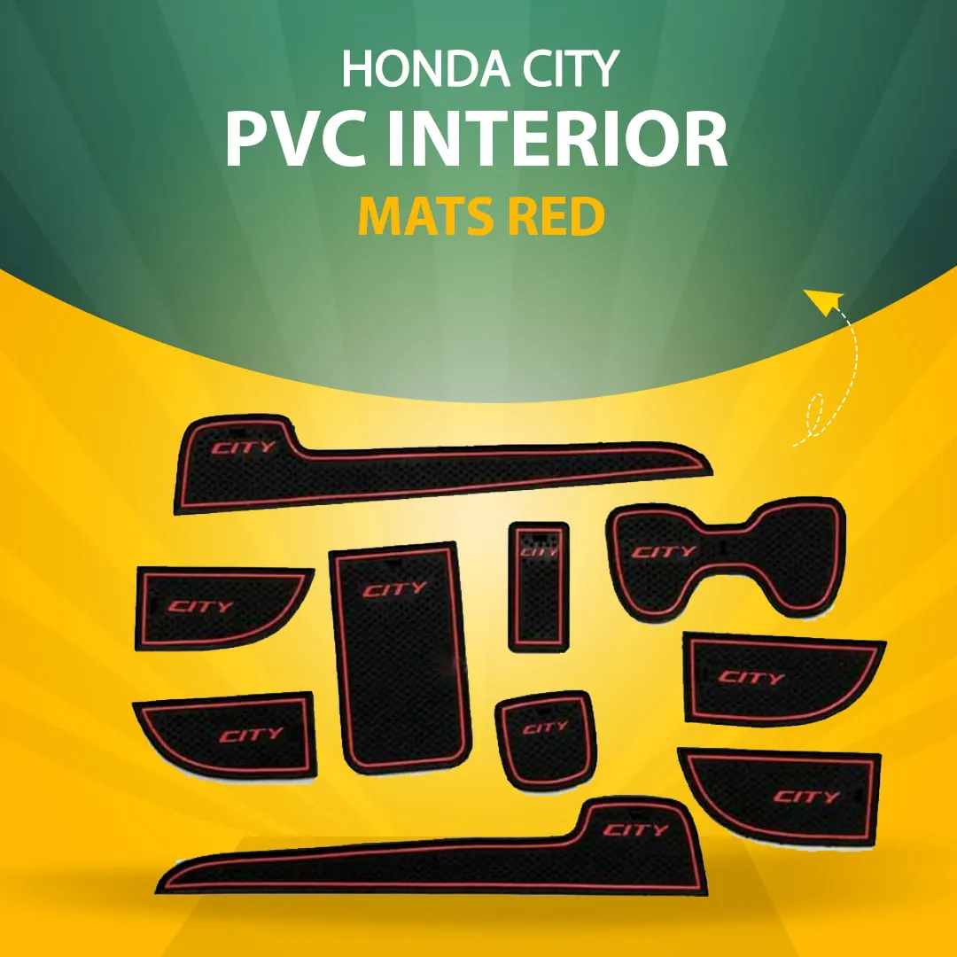 Honda City PVC Interior Mats Red - 2008-2014 - Car Door Groove Mat Interior Cup Door Pad Gate Slot Mat Stickers Accessories |