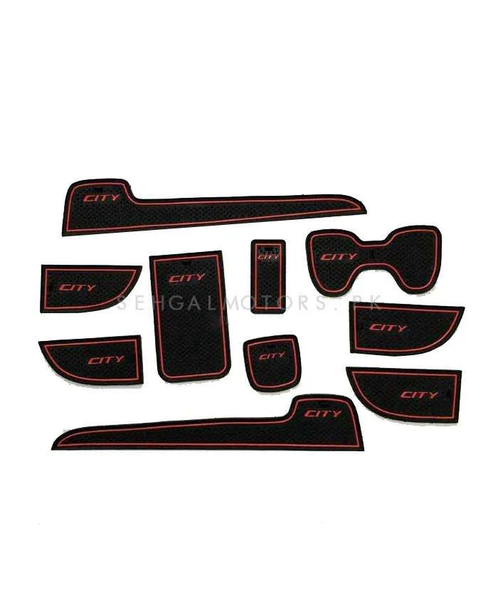Honda City PVC Interior Mats Red - 2008-2014 - Car Door Groove Mat Interior Cup Door Pad Gate Slot Mat Stickers Accessories |