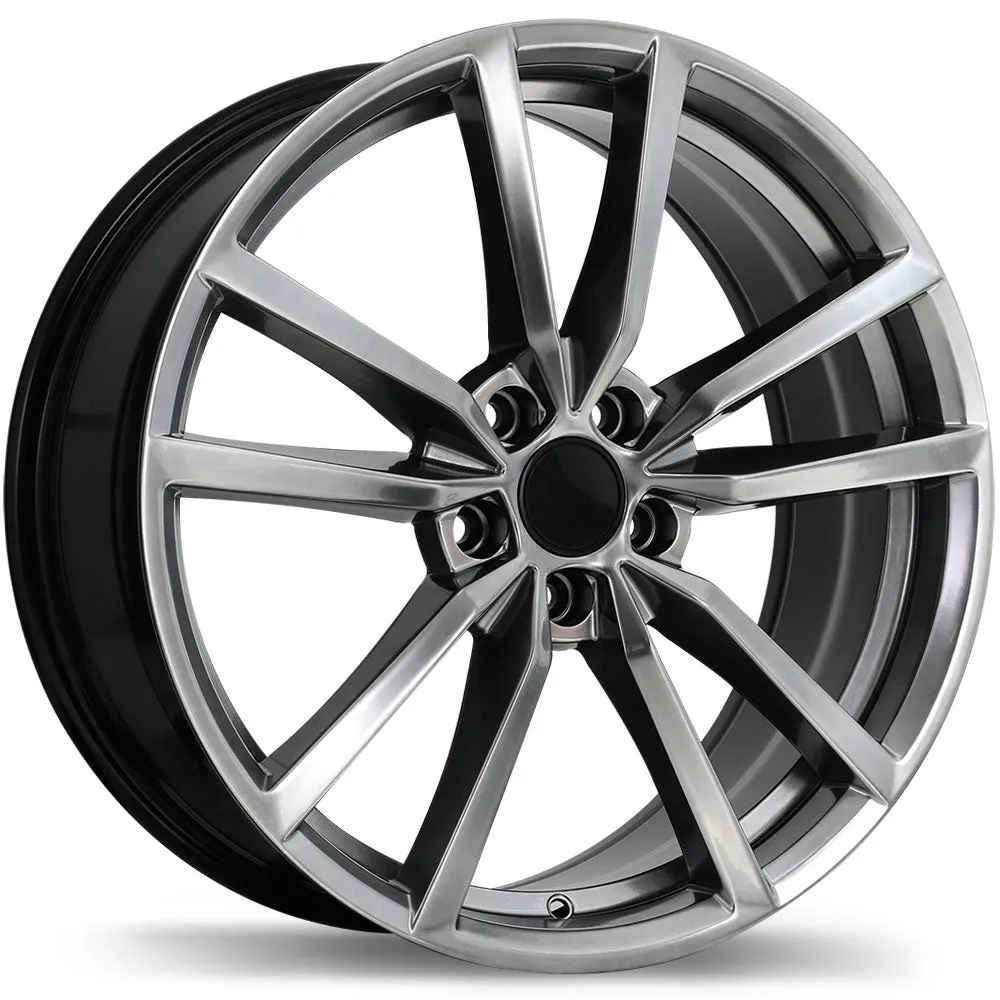 Krypton Replica R195 19X8 5X112 45mm Offset 66.5mm Bore Dark Hyper Silver Wheels with Ball/Radius Lug Seat for Volkswagen