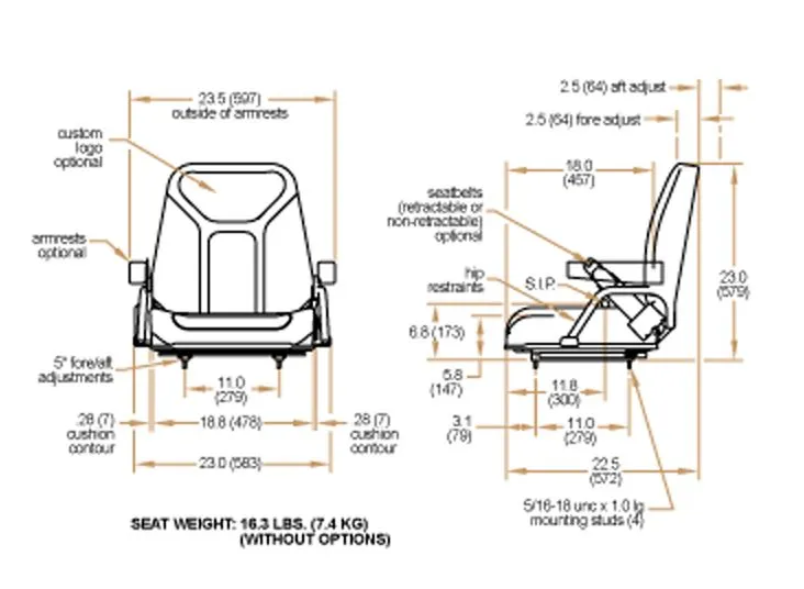 Mitsubishi/Caterpillar Forklift Static Seat – Grand LX with Seat Belt (no OPS Switch) – Black Vinyl