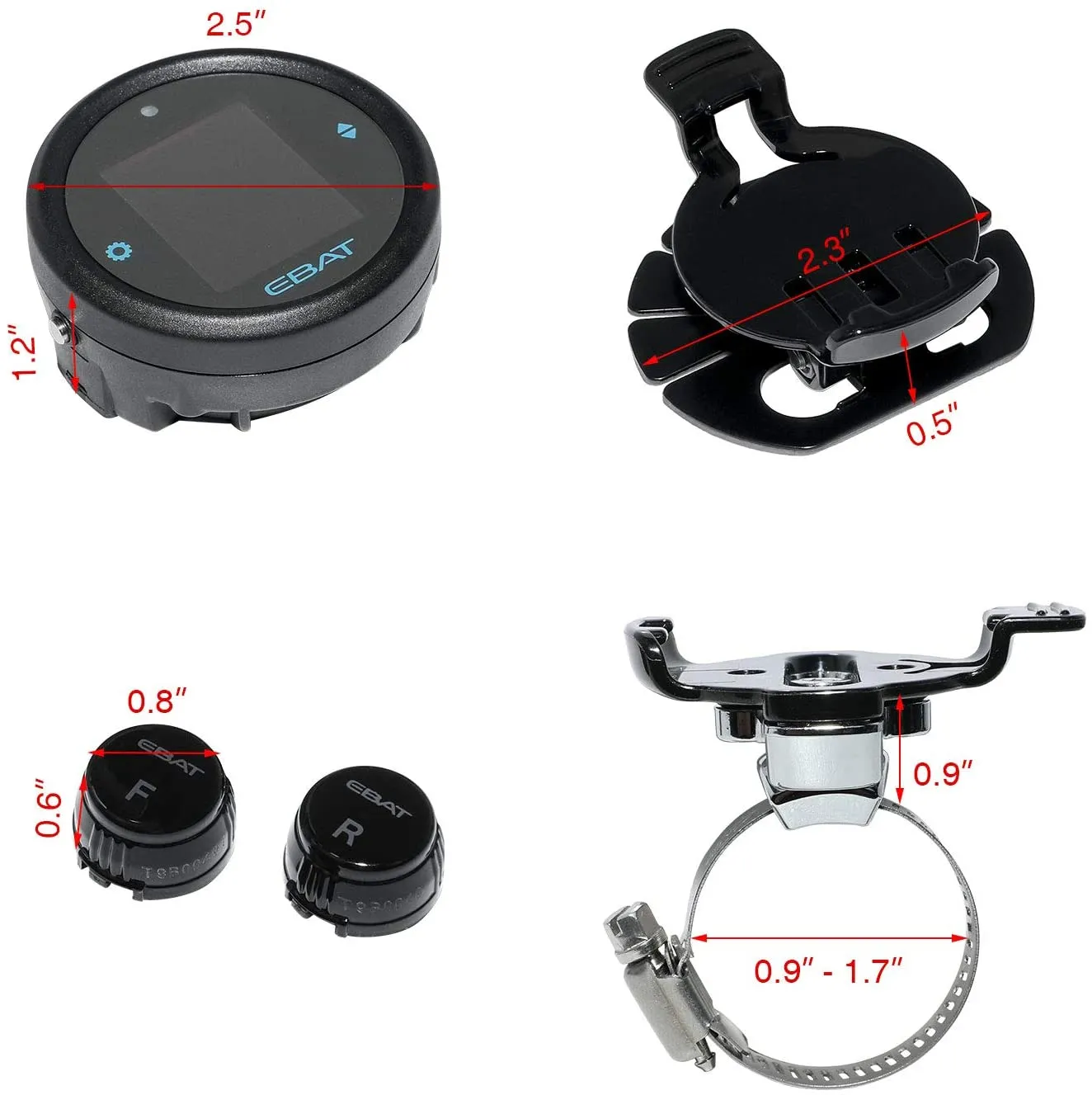 Motorcycle Tire Pressure Monitor System - Universal Motorcycle TPMS Oversized LCD Screen with Display Time in Real Time
