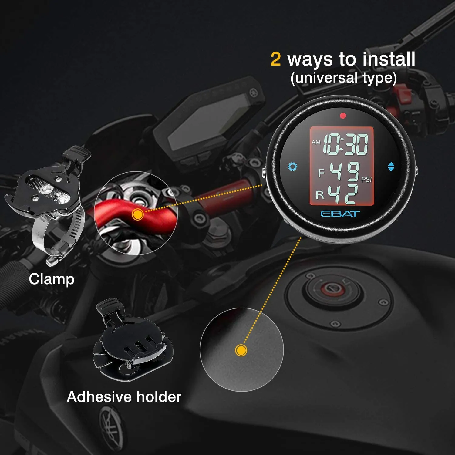 Motorcycle Tire Pressure Monitor System - Universal Motorcycle TPMS Oversized LCD Screen with Display Time in Real Time
