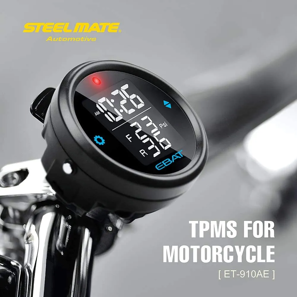 Motorcycle Tire Pressure Monitor System - Universal Motorcycle TPMS Oversized LCD Screen with Display Time in Real Time