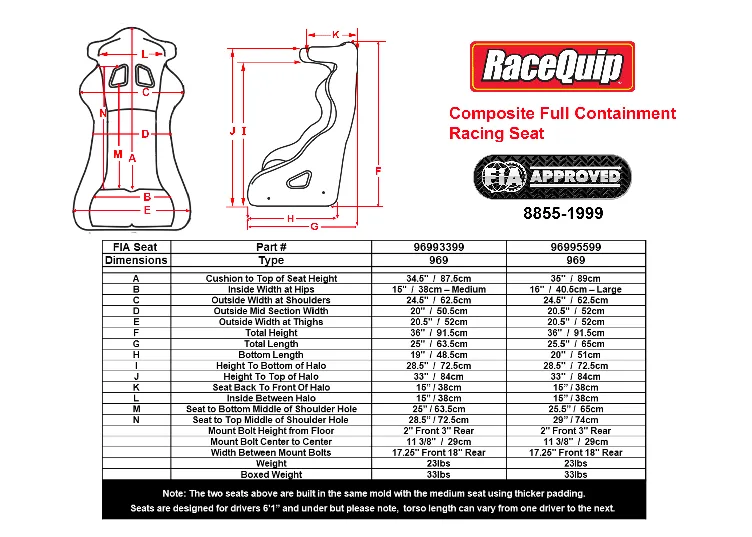 RaceQuip FIA Composite Full Containment Racing Seat - Medium / Large