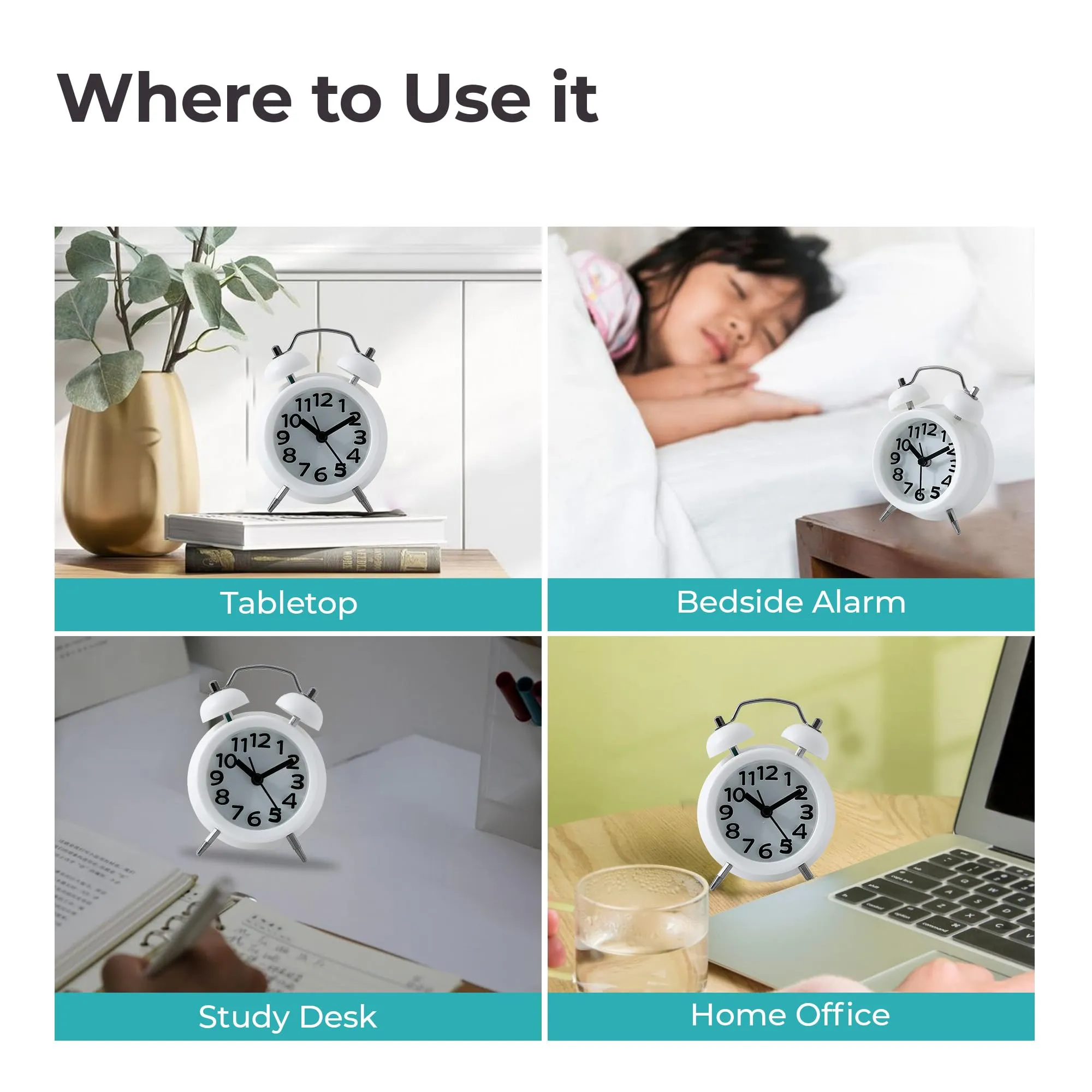 The Better Home Alarm Clock (10cm) |Alarm Clock for Students |Loud Alarm Clock for Heavy Sleepers |Mini Alarm Clock for Kids |Alarm Clock for Bedroom | Twin Bell Table Clock for Study Table-White