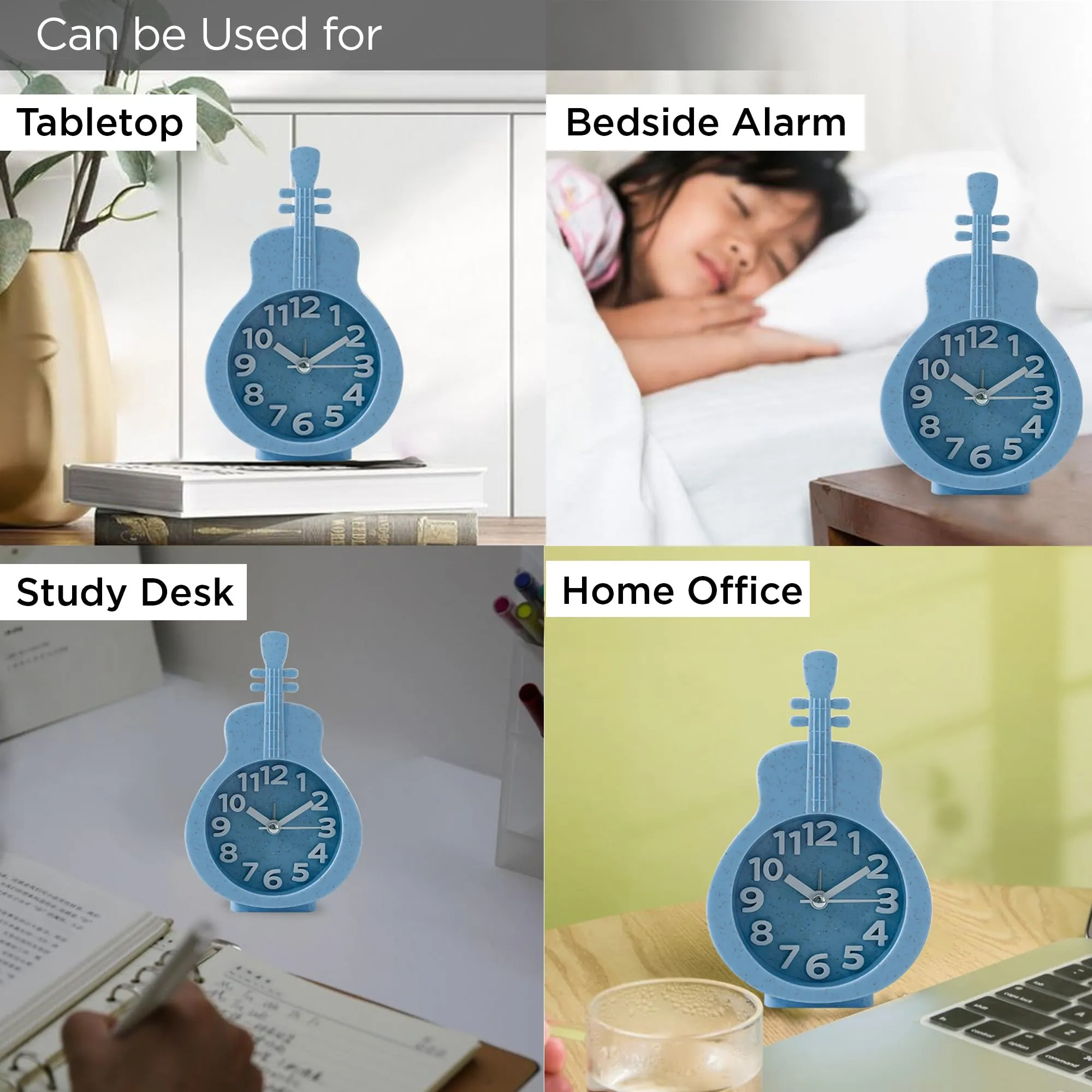 UMAI Alarm Clock (15cm) |Alarm Clock For Students |Loud Alarm Clock For Heavy Sleepers |Mini Alarm Clock For Kids |Alarm Clock For Bedroom |Table Watch|Violin Shaped Table Clock For Study Table - Blue